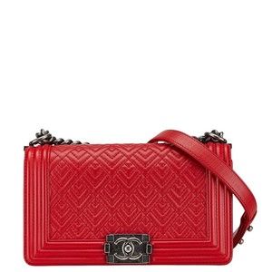 Chanel Boy Chain Shoulder Bag Red Lambskin